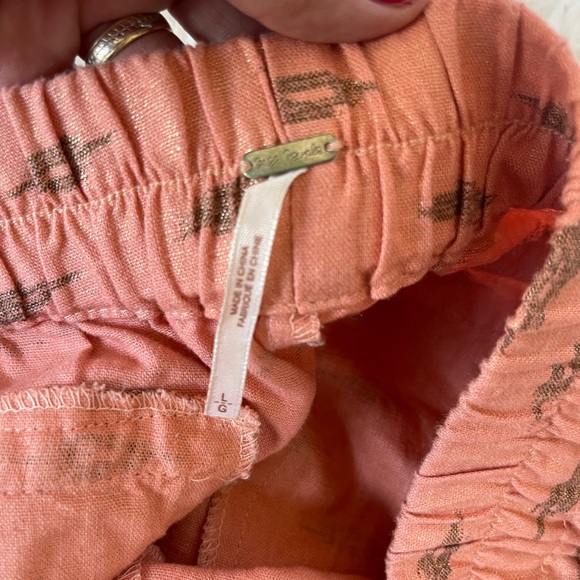 Free People linen aztec print ankle pants.color Peach Size L - Picture 7 of 14